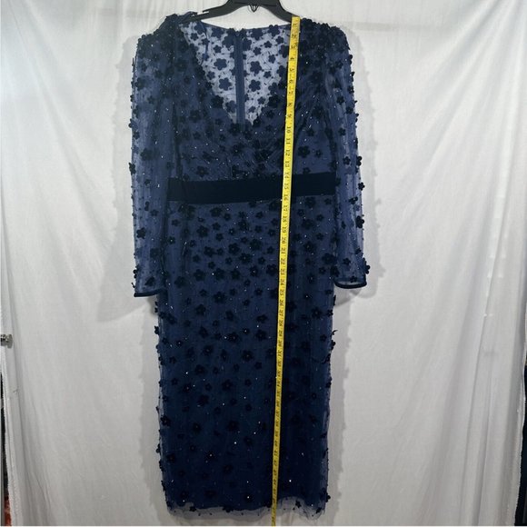 NEW $598 Mac Duggal [ 16 ] Embellished V Neck Illusion Column‎ Midi Dress Blue - Picture 3 of 14
